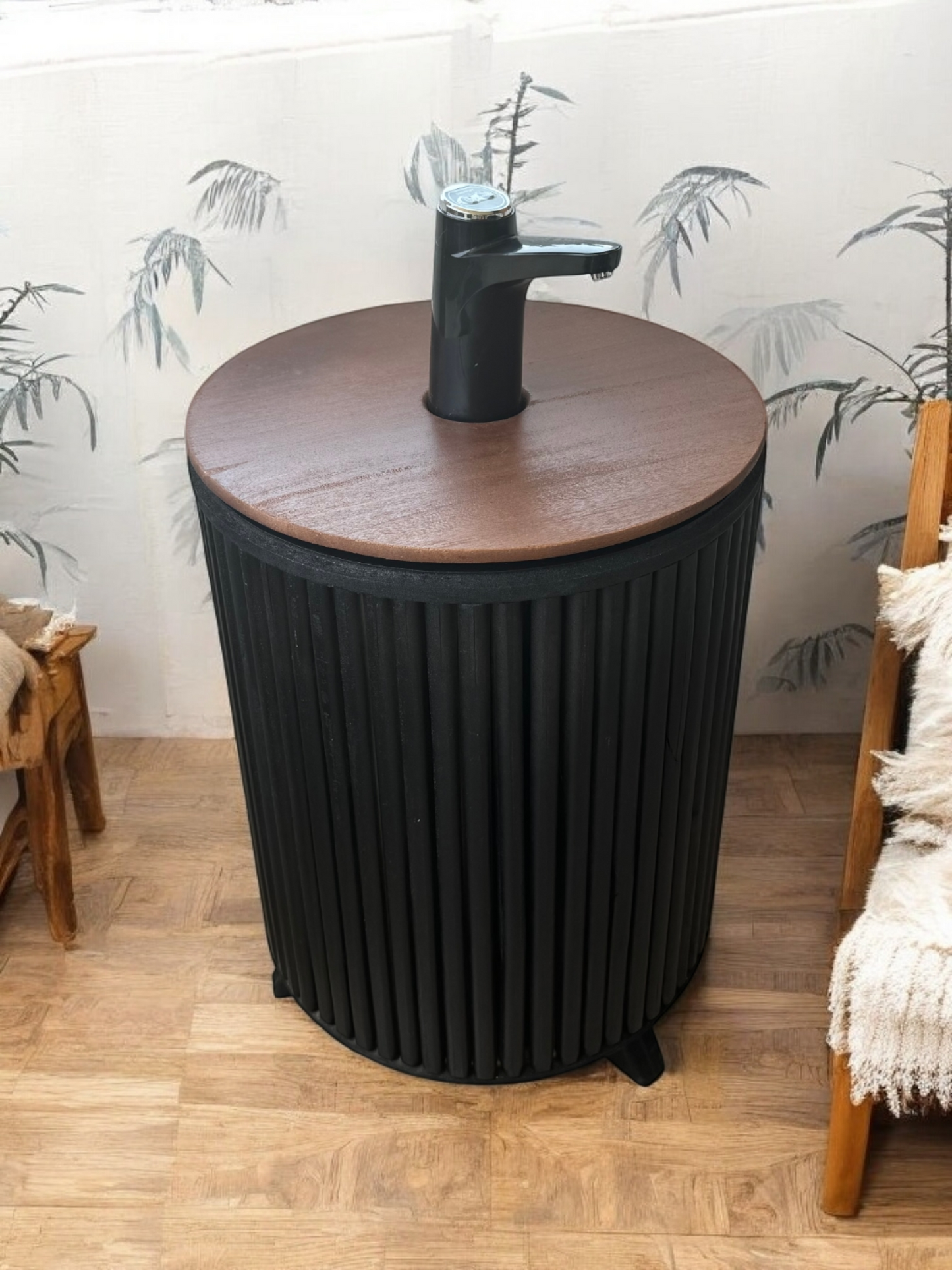 Mueble para Bidón Negro tapa Nogal