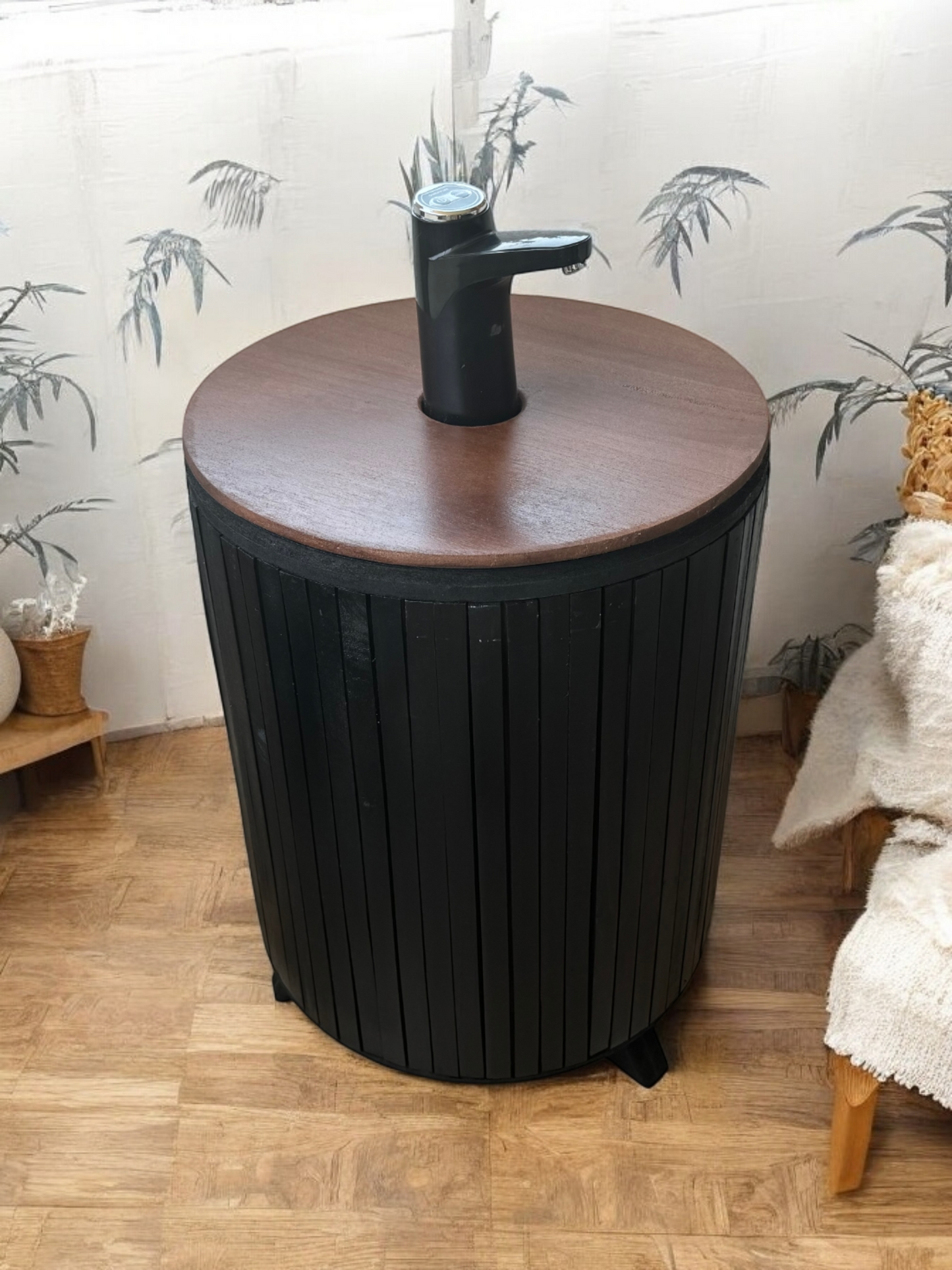 Mueble para Bidón Negro tapa Nogal