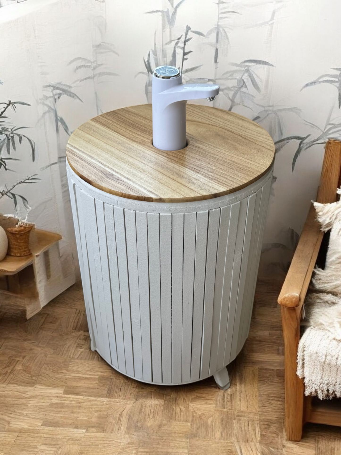 Mueble para Bidón Blanco tapa Camel