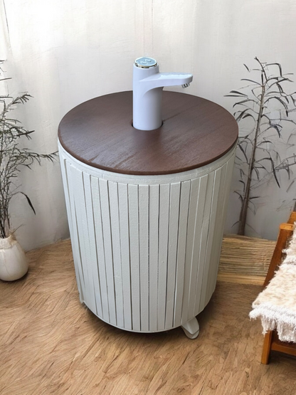 Mueble para Bidón Blanco tapa Nogal